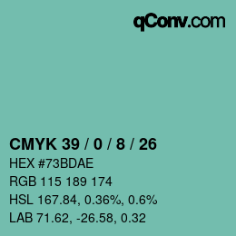 カラーコード: CMYK 39 / 0 / 8 / 26 | qconv.com