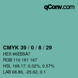 カラーコード: CMYK 39 / 0 / 8 / 29 | qconv.com