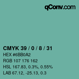 カラーコード: CMYK 39 / 0 / 8 / 31 | qconv.com