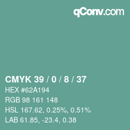 カラーコード: CMYK 39 / 0 / 8 / 37 | qconv.com