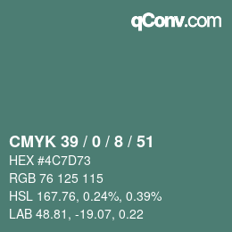 Color code: CMYK 39 / 0 / 8 / 51 | qconv.com