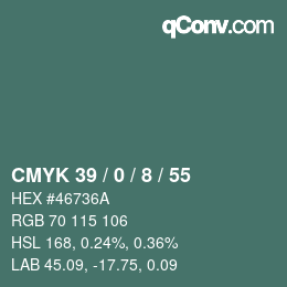 颜色代码: CMYK 39 / 0 / 8 / 55 | qconv.com