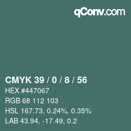 Color code: CMYK 39 / 0 / 8 / 56 | qconv.com