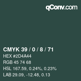 Color code: CMYK 39 / 0 / 8 / 71 | qconv.com