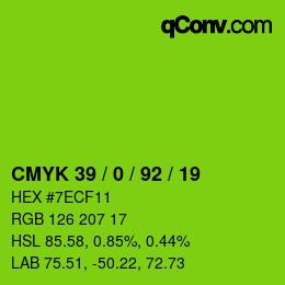 カラーコード: CMYK 39 / 0 / 92 / 19 | qconv.com