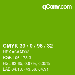 カラーコード: CMYK 39 / 0 / 98 / 32 | qconv.com