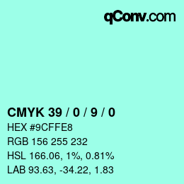 カラーコード: CMYK 39 / 0 / 9 / 0 | qconv.com