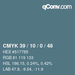 颜色代码: CMYK 39 / 10 / 0 / 48 | qconv.com