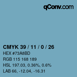 カラーコード: CMYK 39 / 11 / 0 / 26 | qconv.com