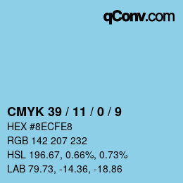 カラーコード: CMYK 39 / 11 / 0 / 9 | qconv.com