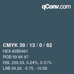カラーコード: CMYK 39 / 13 / 0 / 62 | qconv.com