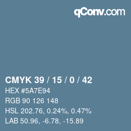 颜色代码: CMYK 39 / 15 / 0 / 42 | qconv.com