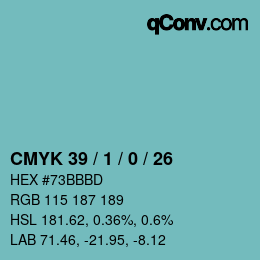 カラーコード: CMYK 39 / 1 / 0 / 26 | qconv.com