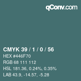 カラーコード: CMYK 39 / 1 / 0 / 56 | qconv.com