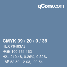 カラーコード: CMYK 39 / 20 / 0 / 36 | qconv.com