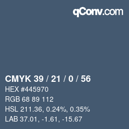 Color code: CMYK 39 / 21 / 0 / 56 | qconv.com