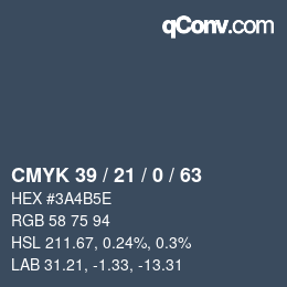 颜色代码: CMYK 39 / 21 / 0 / 63 | qconv.com