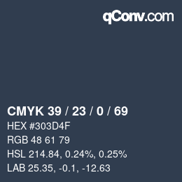 Color code: CMYK 39 / 23 / 0 / 69 | qconv.com