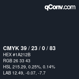 Color code: CMYK 39 / 23 / 0 / 83 | qconv.com