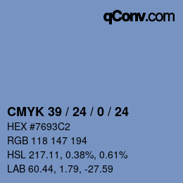 カラーコード: CMYK 39 / 24 / 0 / 24 | qconv.com