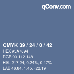 Color code: CMYK 39 / 24 / 0 / 42 | qconv.com