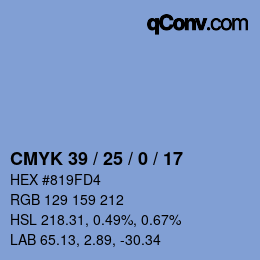 カラーコード: CMYK 39 / 25 / 0 / 17 | qconv.com