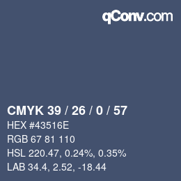 Color code: CMYK 39 / 26 / 0 / 57 | qconv.com