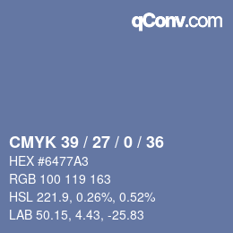 Farbcode: CMYK 39 / 27 / 0 / 36 | qconv.com