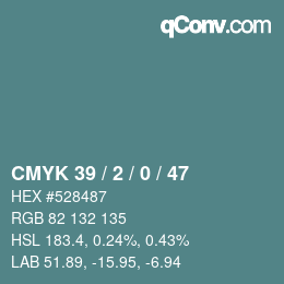 Farbcode: CMYK 39 / 2 / 0 / 47 | qconv.com