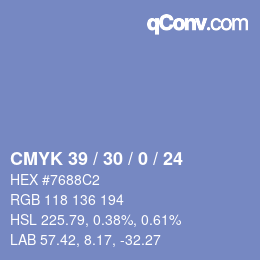 Farbcode: CMYK 39 / 30 / 0 / 24 | qconv.com