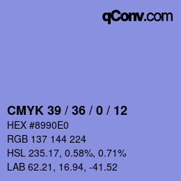 カラーコード: CMYK 39 / 36 / 0 / 12 | qconv.com