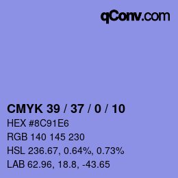 カラーコード: CMYK 39 / 37 / 0 / 10 | qconv.com