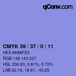 カラーコード: CMYK 39 / 37 / 0 / 11 | qconv.com