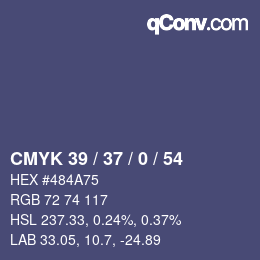 Color code: CMYK 39 / 37 / 0 / 54 | qconv.com