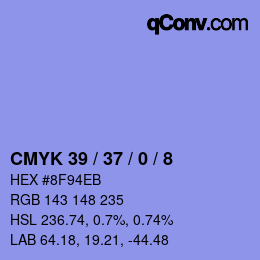 カラーコード: CMYK 39 / 37 / 0 / 8 | qconv.com