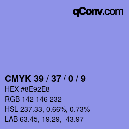 颜色代码: CMYK 39 / 37 / 0 / 9 | qconv.com