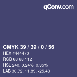 Farbcode: CMYK 39 / 39 / 0 / 56 | qconv.com