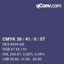 Farbcode: CMYK 39 / 41 / 0 / 57 | qconv.com