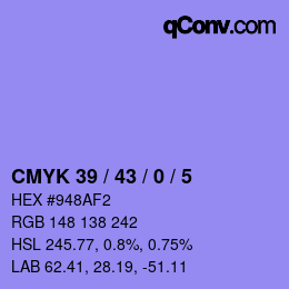 颜色代码: CMYK 39 / 43 / 0 / 5 | qconv.com