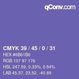 Color code: CMYK 39 / 45 / 0 / 31 | qconv.com