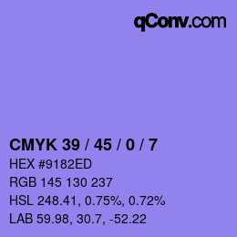 颜色代码: CMYK 39 / 45 / 0 / 7 | qconv.com