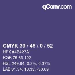 Color code: CMYK 39 / 46 / 0 / 52 | qconv.com