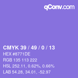 颜色代码: CMYK 39 / 49 / 0 / 13 | qconv.com