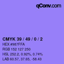カラーコード: CMYK 39 / 49 / 0 / 2 | qconv.com