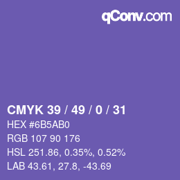 Farbcode: CMYK 39 / 49 / 0 / 31 | qconv.com
