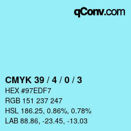 カラーコード: CMYK 39 / 4 / 0 / 3 | qconv.com