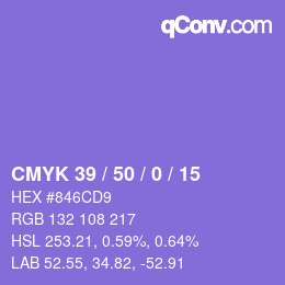 カラーコード: CMYK 39 / 50 / 0 / 15 | qconv.com