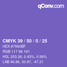 颜色代码: CMYK 39 / 50 / 0 / 25 | qconv.com