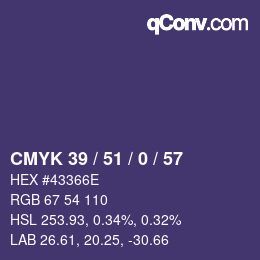 Color code: CMYK 39 / 51 / 0 / 57 | qconv.com
