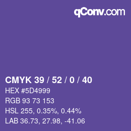 Farbcode: CMYK 39 / 52 / 0 / 40 | qconv.com